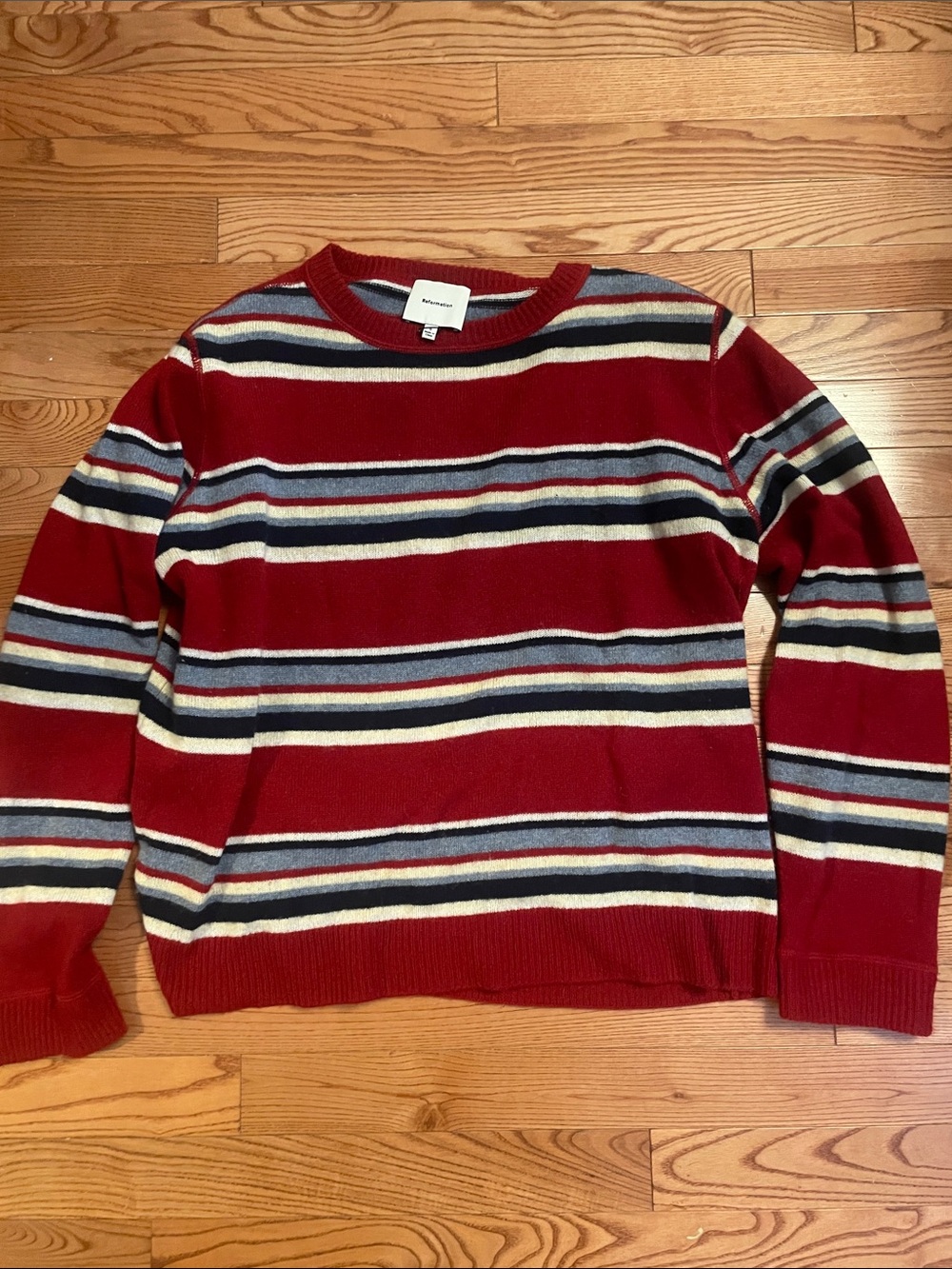 Striped Crewneck Sweater - Red / Navy / White reformation cashmere